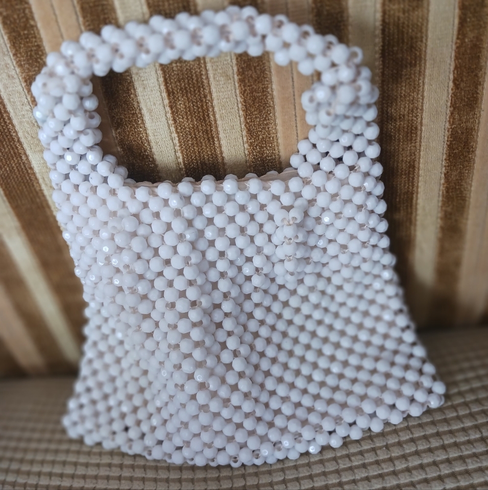 Chic White Beaded Mini Bag